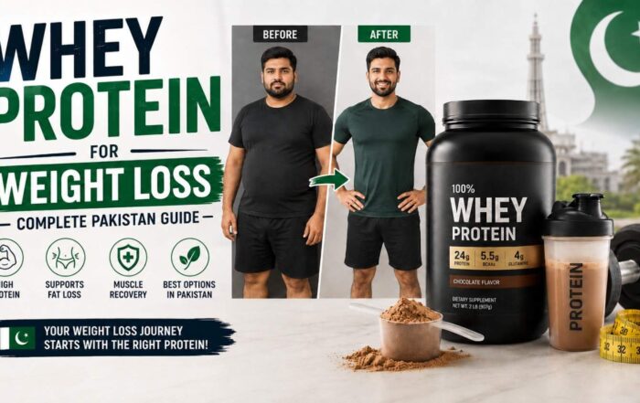 Whey protein for weight loss - fit person with protein shake showing results in Pakistan